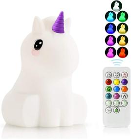 img 4 attached to Kawaii Unicorn Kids Night Light – LED 9 Color Changing Animal Lamp, Portable Silicone Squishy, Ideal Birthday Gift & Bedroom Decoration for Baby Girls & Toddler Children – Tap & Remote Control