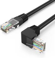 cablecreation кабель ethernet cat6 rj45 lan 90° угловой кабель гигабитной сети для пк, роутера, модема, принтера, xbox, ps4, ps3 - 10 футов, черный | пропускная способность 250 мгц, скорость 1 гбит/с логотип