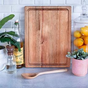 img 3 attached to 🌿 Reversible Acacia Butcher Board with Juice Grooves - Eco-Friendly, Durable Cutting Board for Kitchen Counters - Pellholmen Collection