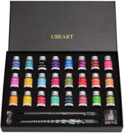 28-piece ubeart glass dip pen set: vibrant 24 color inks, crystal glass pens, cleaning cup, pen holder - perfect calligraphy kit for birthday, graduation gifts, beginners logo