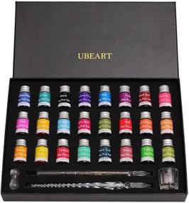 img 4 attached to 28-Piece UBEART Glass Dip Pen Set: Vibrant 24 Color Inks, Crystal Glass Pens, Cleaning Cup, Pen Holder - Perfect Calligraphy Kit for Birthday, Graduation Gifts, Beginners