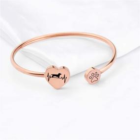 img 3 attached to Dachshund Boxer Golden Retriever Pitbull Boston Terrier Paw Print Bangle Jewelry - FUSTMW Dog Owner Bracelet for Dog Lover Gifts