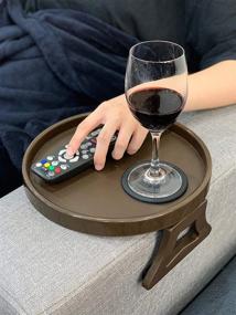 img 1 attached to Convenient Sofa Armrest Clip Table Tray 🛋️ - Organize Remote Controls, Drinks, and Gamepads (Brown)