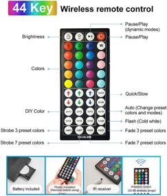 img 2 attached to 🌈 ECOLOR 5050 RGB LED Strip Lights - 32.8ft Color Changing 300 Bright LEDs for Bedroom, Home Decoration | 44-Key IR Remote, Multiple Colors & DIY Modes - 2 Rolls of 16.4ft Included