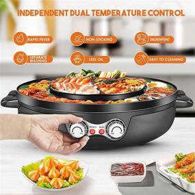 img 2 attached to Dual Temperature Control Electric Hot Pot Grill: Smokeless Shabu Korean BBQ Cooker for 1-8 People, Simmer, Boil, Fry, Roast, and More!