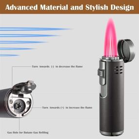 img 2 attached to Torch Lighter with Cigar Cutter - Adjustable Triple Jet Flame | Refillable Gas Lighter for Men (Butane Not Included)