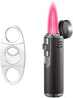 torch lighter with cigar cutter - adjustable triple jet flame | refillable gas lighter for men (butane not included) logo