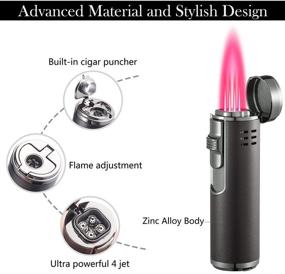 img 3 attached to Torch Lighter with Cigar Cutter - Adjustable Triple Jet Flame | Refillable Gas Lighter for Men (Butane Not Included)