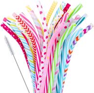 bpa-free colorful printing straws: set of 30, 9-inch hard plastic straws for mason jar tumblers - ideal for family gatherings or party use! cleaning brush included - random pattern (bent) logo