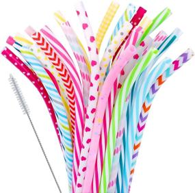 img 4 attached to BPA-Free Colorful Printing Straws: Set of 30, 9-inch Hard Plastic Straws for Mason Jar Tumblers - Ideal for Family Gatherings or Party Use! Cleaning Brush Included - Random Pattern (Bent)