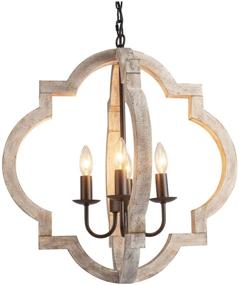 img 2 attached to 🏡 VILUXY Wood Chandelier: Geometric Lantern Pendant Light for Farmhouse-inspired Indoor Spaces