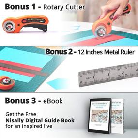 img 3 attached to 🧵 Nisally Fabric Cutting Mat: Professional Double Sided 0.11" Thick Self Healing Mat with Rotary Cutter, Metal Ruler, and eBook for Arts and Crafts Enthusiasts