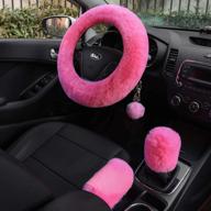 valleycomfy 4pcs set fluffy steering wheel cover with handbrake cover &amp logo