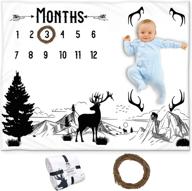 deer baby monthly milestone blanket - premium extra soft fleece (300 gsm thickness), 60x40 inch, for boy or girl, includes brown wreath, perfect newborn milestone blanket logo