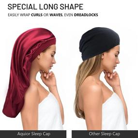 img 2 attached to Aquior Large Satin Sleep Cap Bonnet, 2 Pcs Hair Wrap for Braids - Satin Cap for Sleeping, No Fading Silk Elastic Well-sealed Band Night Cap - For Black Women, Makeup, and Washing Face