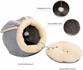 img 1 attached to 🐱 Cozy Grey Medium Cat Bed with Anti-Slip Bottom - Rabbit-Shaped Cat/Small Dog Cave with Toy and Removable Cotton Pad - Super Soft & Calming Indoor Pet Sofa Bed