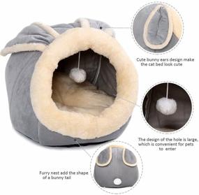 img 2 attached to 🐱 Cozy Grey Medium Cat Bed with Anti-Slip Bottom - Rabbit-Shaped Cat/Small Dog Cave with Toy and Removable Cotton Pad - Super Soft & Calming Indoor Pet Sofa Bed