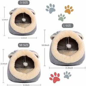 img 3 attached to 🐱 Cozy Grey Medium Cat Bed with Anti-Slip Bottom - Rabbit-Shaped Cat/Small Dog Cave with Toy and Removable Cotton Pad - Super Soft & Calming Indoor Pet Sofa Bed