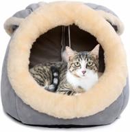 🐱 cozy grey medium cat bed with anti-slip bottom - rabbit-shaped cat/small dog cave with toy and removable cotton pad - super soft & calming indoor pet sofa bed logo