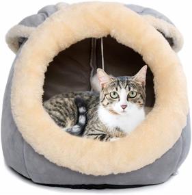 img 4 attached to 🐱 Cozy Grey Medium Cat Bed with Anti-Slip Bottom - Rabbit-Shaped Cat/Small Dog Cave with Toy and Removable Cotton Pad - Super Soft & Calming Indoor Pet Sofa Bed