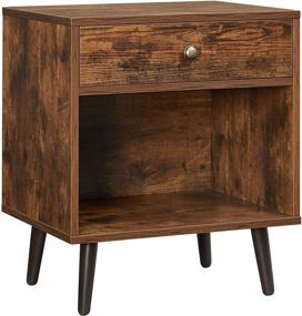 img 2 attached to 🛏️ Rustic Brown Bedside Table - VASAGLE Nightstand with Drawer, Open Compartment, Pinewood Legs - 19.7 x 15.7 x 22.8 Inches (ULET71BX)