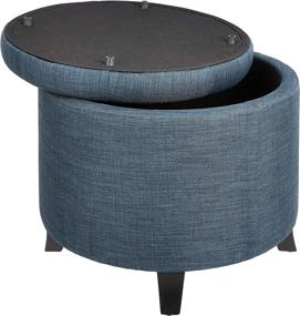 img 2 attached to 💙 FIRST HILL FHW Round Storage Ottoman: Stylish Blue Fabric with Removable Lid