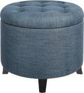 💙 first hill fhw round storage ottoman: stylish blue fabric with removable lid логотип