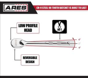 img 2 attached to 🔧 Высокопроизводительный набор головок ARES 42000 для мужчин: 3 шт. 90-зубцовый полностью полированный дизайн из хром-ванадиевой стали с обратным функционалом низкого профиля и углом поворота 4 градуса.