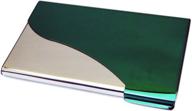 green stainless steel curve edge business card holder case logo