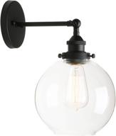 💡 vintage industrial rustic wall sconce with clear glass globe shade - 1-light wall mount fixture (black, 7.9" diameter) логотип