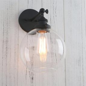 img 1 attached to 💡 Vintage Industrial Rustic Wall Sconce with Clear Glass Globe Shade - 1-Light Wall Mount Fixture (Black, 7.9" Diameter)