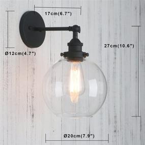 img 3 attached to 💡 Vintage Industrial Rustic Wall Sconce with Clear Glass Globe Shade - 1-Light Wall Mount Fixture (Black, 7.9" Diameter)