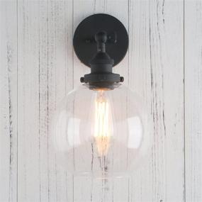 img 2 attached to 💡 Vintage Industrial Rustic Wall Sconce with Clear Glass Globe Shade - 1-Light Wall Mount Fixture (Black, 7.9" Diameter)