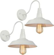 brightess w8903 retro white wall sconce 2-pack: vintage farmhouse gooseneck barn lamp with led porch lamp for indoor hardwiring - industrial styling логотип