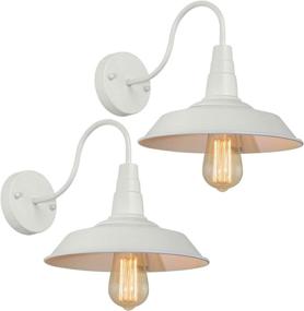 img 1 attached to BRIGHTESS W8903 Retro White Wall Sconce 2-Pack: Vintage Farmhouse Gooseneck Barn Lamp with LED Porch Lamp for Indoor Hardwiring - Industrial Styling