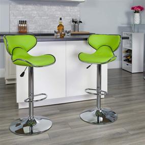 img 4 attached to ✨ 2-Pack Flash Furniture Contemporary Cozy Mid-Back Green Vinyl Adjustable Height Barstool Set with Chrome Base