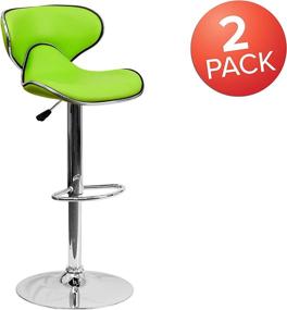 img 2 attached to ✨ 2-Pack Flash Furniture Contemporary Cozy Mid-Back Green Vinyl Adjustable Height Barstool Set with Chrome Base