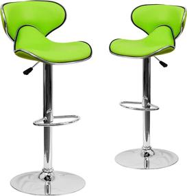 img 3 attached to ✨ 2-Pack Flash Furniture Contemporary Cozy Mid-Back Green Vinyl Adjustable Height Barstool Set with Chrome Base