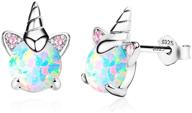 🦄 hypoallergenic s925 sterling silver unicorn earrings: small fire opal studs for girls' sensitive ears logo