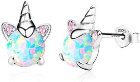 img 4 attached to 🦄 Hypoallergenic S925 Sterling Silver Unicorn Earrings: Small Fire Opal Studs for Girls' Sensitive Ears