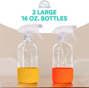 img 3 attached to 🌱 Savvy Planet 16oz Glass Spray Bottles with Silicone Sleeve Protection - Refillable Containers for Cleaning Solutions, Essential Oils, Misting Plants - High-Quality Sprayer - Pack of 2