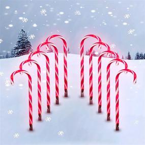 img 4 attached to 10 Pack 21-Inch Christmas Candy Cane Lights with Stakes - Outdoor Pathway Markers for Xmas Holiday Party, Walkway, Patio, and Garden Decorations - 8 Lighting Modes Included