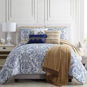 img 3 attached to Modern Threads 10-Piece Comforter and Coverlet Set for Queen Bed, White and Blue