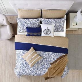 img 2 attached to Modern Threads 10-Piece Comforter and Coverlet Set for Queen Bed, White and Blue