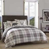 🛏️ eddie bauer home alder collection comforter set - 100% cotton, plaid to print reversible - queen, charcoal logo