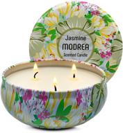 🕯️ modrea jasmine scented candle for home | natural soy wax aromatherapy travel tin candle | women, stress relief, relaxation | strong fragrance, seo-enhanced logo