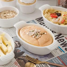 img 3 attached to 🍮 6 унций овальные мини белые фарфоровые формы для выпечки: MALACASA Рамки для суфле с двойной ручкой для крема-брюле, зефирного крема, набор из 6 штук