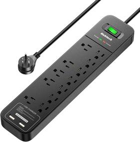 img 4 attached to 🔌 Nekteck Flat Plug Surge Protector with USB Port & 12 AC Outlets - Black