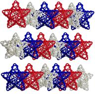 🔵 18pcs patriotic stars decorative rattan balls for 4th of july independence day party hanging decorations & home decor - red white blue wicker pentagram ornaments, 2.36 inch logo