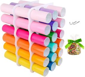 img 4 attached to 🔹 Wall-Mounted Vinyl Roll Holder for Craft Room - Store and Organize 18 Vinyl Rolls with Rubber Bands Included